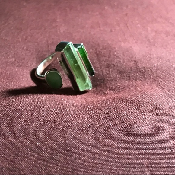 Sterling Silver Jade & Green Tourmaline Ring Size 7 - Picture 10 of 15